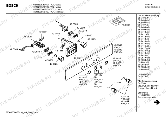 Схема №6 HBN430560F с изображением Панель управления для электропечи Bosch 00436390