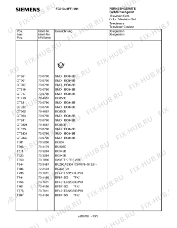 Схема №13 FC313L6FF с изображением Защитное сопротивление для телевизора Siemens 00795642