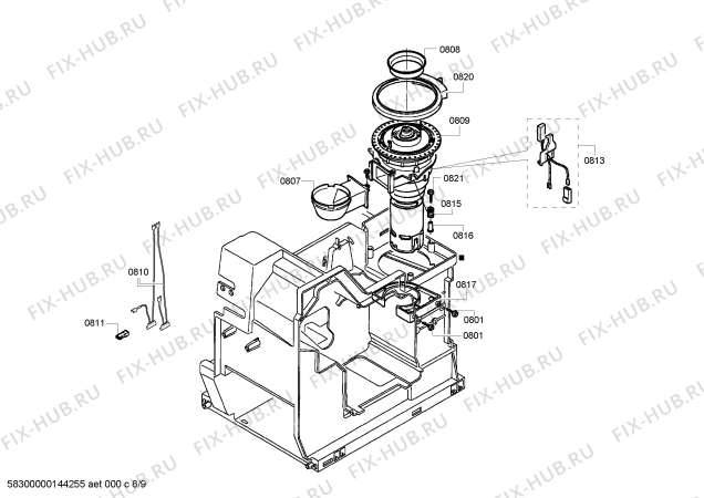 Взрыв-схема кофеварки (кофемашины) Siemens TK56004 titanium series - Схема узла 09