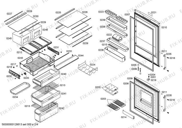 Схема №4 P1KNB4926A с изображением Дверь для холодильной камеры Bosch 00246441