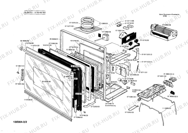 Взрыв-схема плиты (духовки) Bosch 0750452052 EB600ED - Схема узла 02