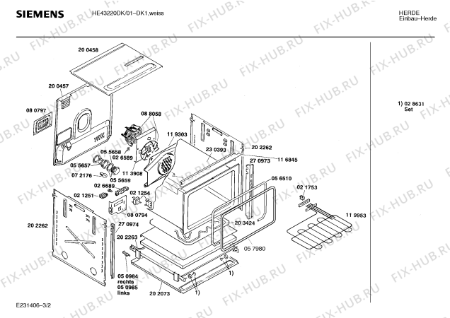 Взрыв-схема плиты (духовки) Siemens HE43220DK - Схема узла 02