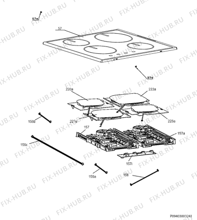 Взрыв-схема плиты (духовки) Electrolux EKD510500W - Схема узла Hob