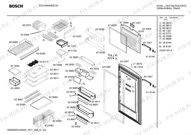 Схема №3 KSU40660NE с изображением Шарнир для холодильника Bosch 00163437