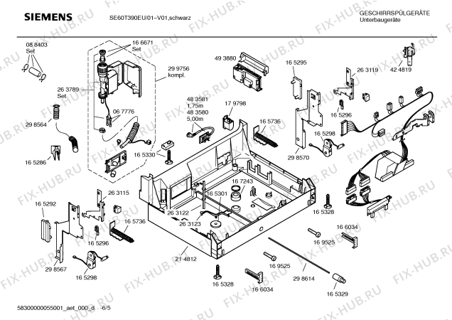 Взрыв-схема посудомоечной машины Siemens SE60T390EU - Схема узла 05