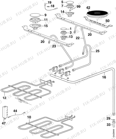 Взрыв-схема плиты (духовки) Arthurmartinelux CM616WP1 - Схема узла Oven and Top functional parts