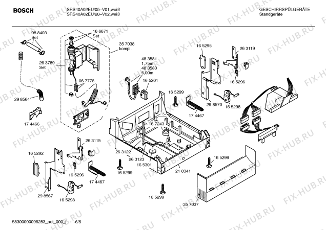 Схема №5 SRS40A02EU с изображением Инструкция по эксплуатации для посудомоечной машины Bosch 00589172