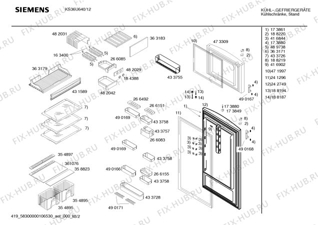 Схема №2 KS36U640 с изображением Дверь для холодильника Siemens 00242749