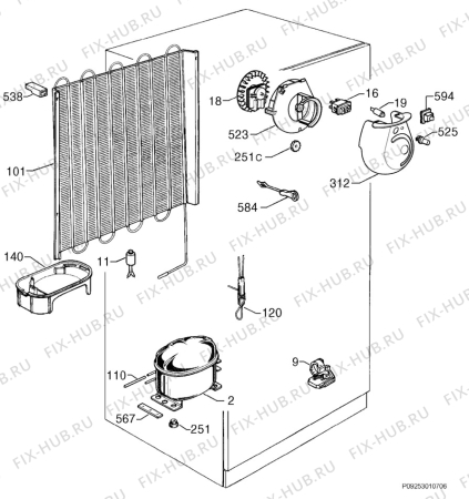 Взрыв-схема холодильника Rex RD255S - Схема узла Cooling system 017