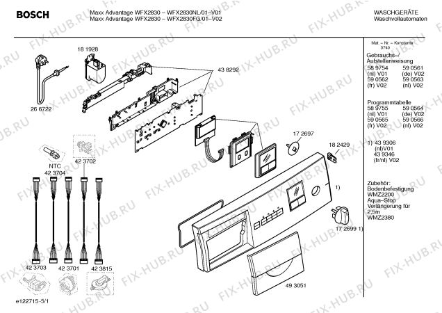 Схема №5 WFX2830NL Maxx Advantage WFX2830 с изображением Панель управления для стиралки Bosch 00439306