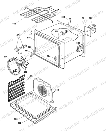 Взрыв-схема плиты (духовки) Hotpoint HUE62XS0 (F089462) - Схема узла