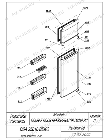 Взрыв-схема холодильника Beko DSA25010 (7503120022) - EXPLODED VIEW DOORS DSA 25010 BEKO