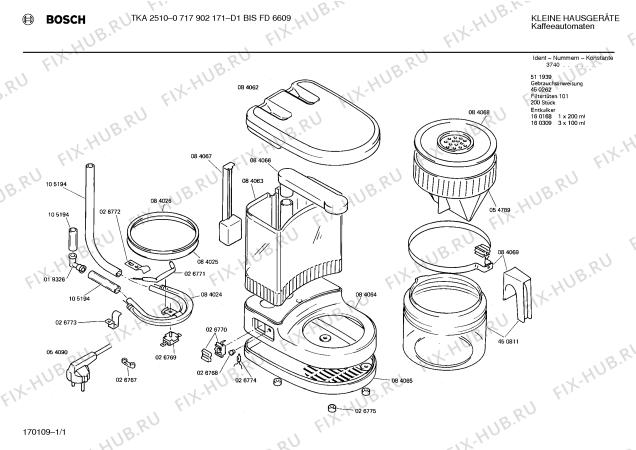 Схема №1 0717902171 TKA2510 с изображением Фильтр для кофеварки (кофемашины) Bosch 00054789