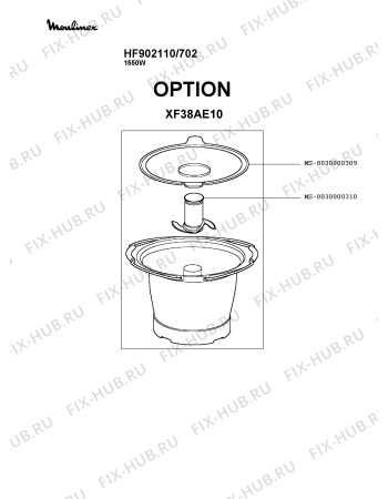 Взрыв-схема кухонного комбайна Moulinex HF902110/702 - Схема узла XP005763.3P7