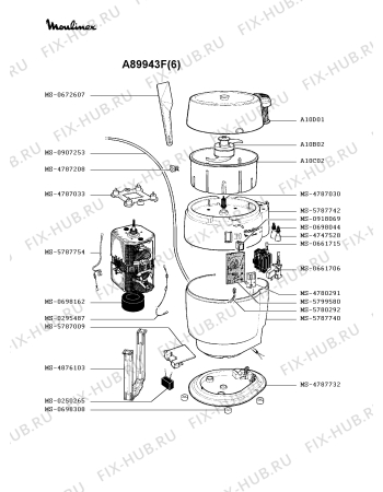 Взрыв-схема мясорубки Moulinex A89943F(6) - Схема узла 7P002135.5P2