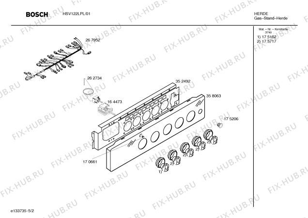 Схема №5 HSV122LPL Bosch с изображением Инструкция по эксплуатации для плиты (духовки) Bosch 00527952