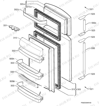 Взрыв-схема холодильника Aeg Electrolux S54300DDX0 - Схема узла Door 003