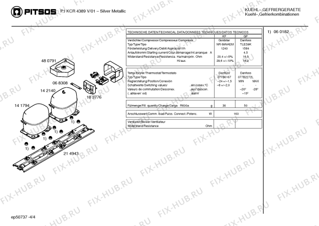 Взрыв-схема холодильника Pitsos P1KCR4389V - Схема узла 04