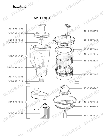 Взрыв-схема кухонного комбайна Moulinex AATFTN(T) - Схема узла DP002852.5P3