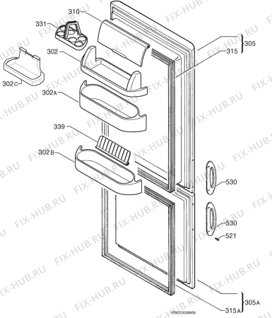 Взрыв-схема холодильника Electrolux ER7627B - Схема узла Door 003