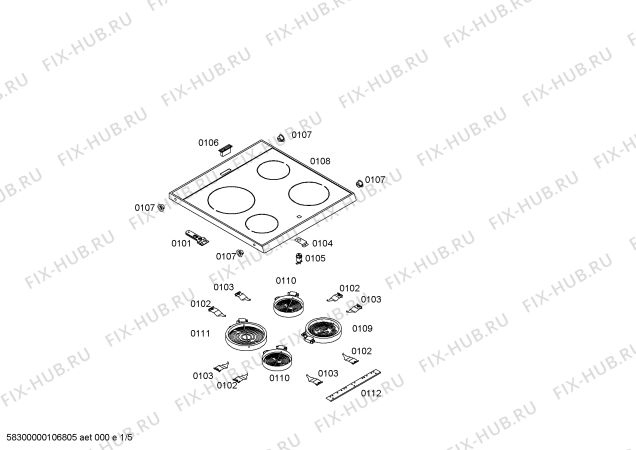 Схема №5 P1HCB48458 с изображением Стеклокерамика для электропечи Bosch 00242975