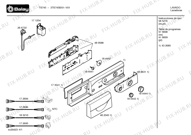 Схема №4 3TS755B TS755 с изображением Таблица программ для стиралки Bosch 00419009