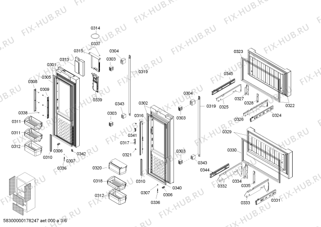 Схема №6 KMF40S20TI с изображением Дверь для холодильника Bosch 00712275