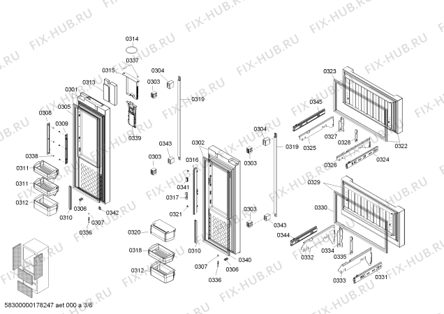 Схема №6 KMF40S50TI с изображением Дверь для холодильника Bosch 00715314