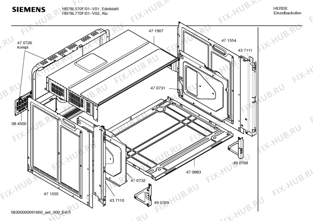 Взрыв-схема плиты (духовки) Siemens HB78L570F - Схема узла 05