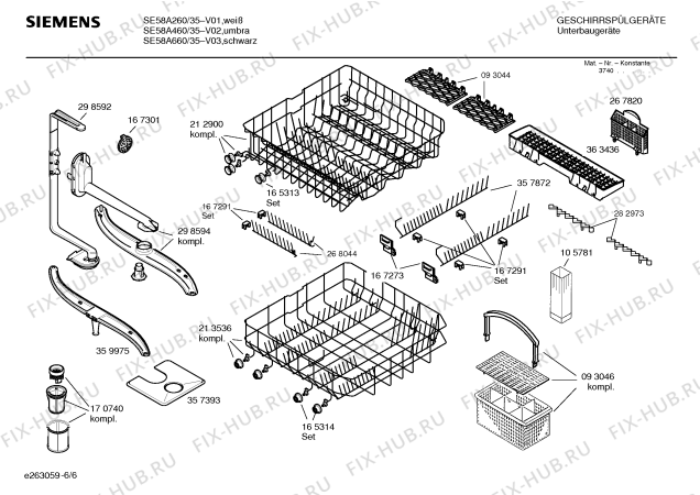 Взрыв-схема посудомоечной машины Siemens SE58A260 - Схема узла 06