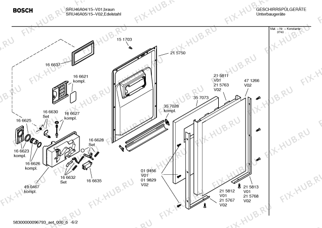 Взрыв-схема посудомоечной машины Bosch SRU46A04 Silence comfort - Схема узла 02