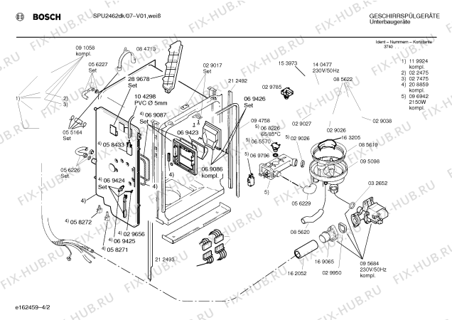 Взрыв-схема посудомоечной машины Bosch SPU2462DK - Схема узла 02