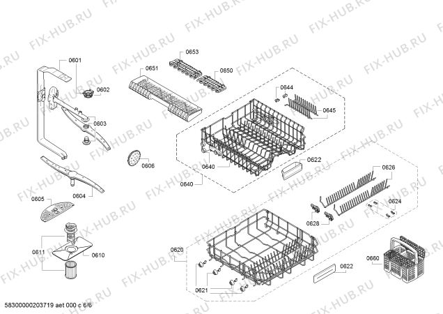 Взрыв-схема посудомоечной машины Bosch SMS46AW03E, SuperSilence, Serie 4 - Схема узла 06