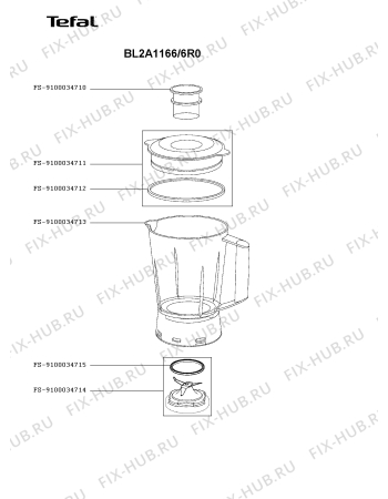 Взрыв-схема блендера (миксера) Tefal BL2A1166/6R0 - Схема узла 1P006019.3P2