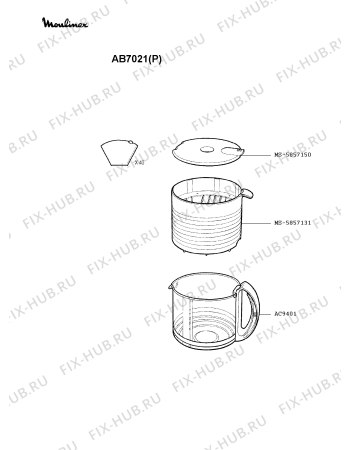 Взрыв-схема кофеварки (кофемашины) Moulinex AB7021(P) - Схема узла 2P001407.8P2