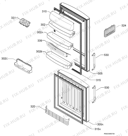 Взрыв-схема холодильника Electrolux ENB43600X - Схема узла Door 003