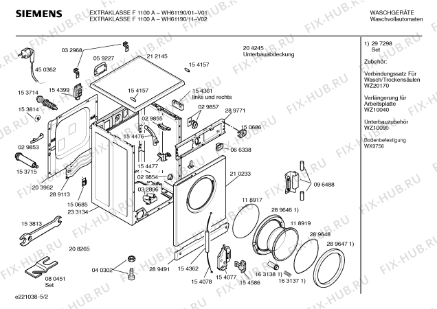 Взрыв-схема стиральной машины Siemens WH61190 EXTRAKLASSE F1100A - Схема узла 02
