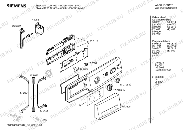 Схема №4 WXLM1160FG SIWAMAT XLM 1160 с изображением Таблица программ для стиралки Siemens 00580815