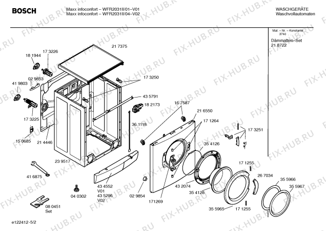 Взрыв-схема стиральной машины Bosch WFR2031II Maxx infoconfort WFR 2031 - Схема узла 02