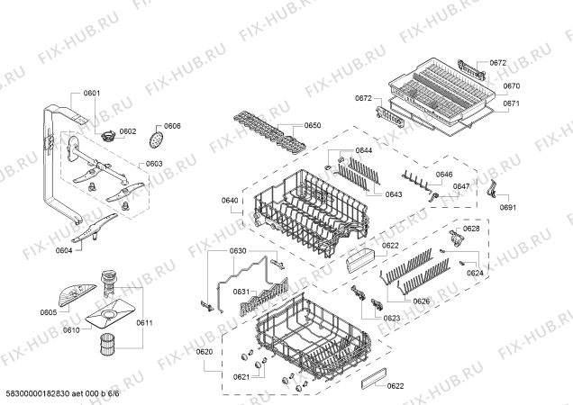 Взрыв-схема посудомоечной машины Bosch SPU68M02SK, SuperSilence - Схема узла 06