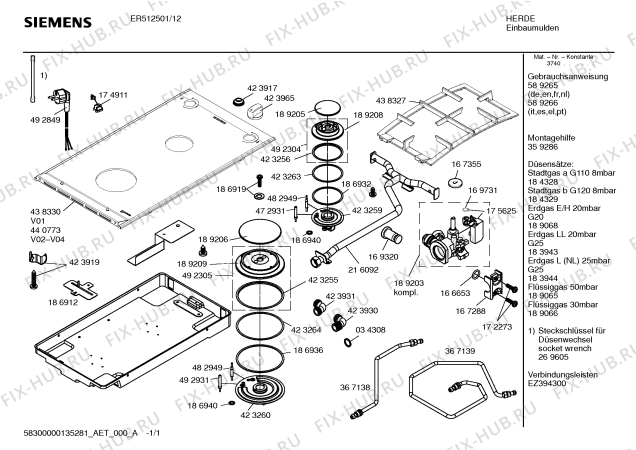 Схема №1 ER512503W с изображением Стеклокерамика для духового шкафа Siemens 00440773