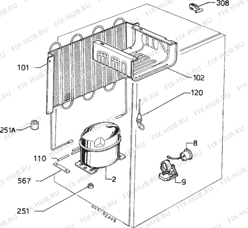 Взрыв-схема холодильника Privileg 019740 0 - Схема узла Cooling system 017
