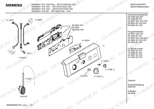 Схема №3 WXTS1050II SIWAMAT XTS 1050 Plus с изображением Инструкция по установке и эксплуатации для стиралки Siemens 00585290