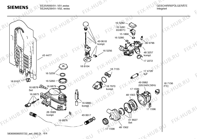 Взрыв-схема посудомоечной машины Siemens SE24A239 - Схема узла 04