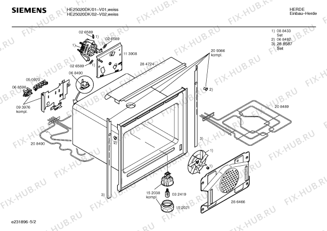 Взрыв-схема плиты (духовки) Siemens HE25020DK - Схема узла 02