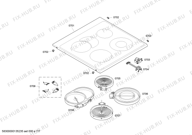 Взрыв-схема плиты (духовки) Siemens HL654210S - Схема узла 07
