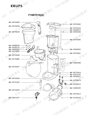 Взрыв-схема кофеварки (кофемашины) Krups F1997D10(A) - Схема узла PP001640.5P2