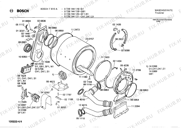 Взрыв-схема сушильной машины Bosch 0728144121 T610A - Схема узла 04