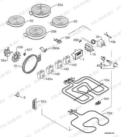 Взрыв-схема плиты (духовки) Zanussi ZCC6600W - Схема узла Electrical equipment 268