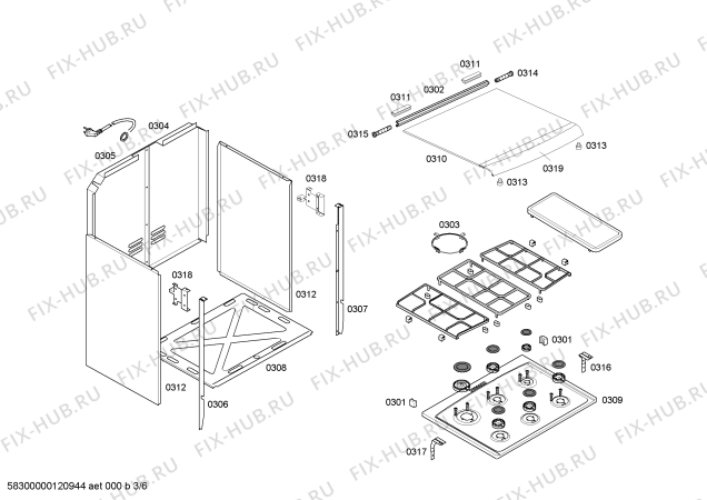 Взрыв-схема плиты (духовки) Bosch HSK66I45E9 P3 76 PS INOX GE 127V (CKD) - Схема узла 03